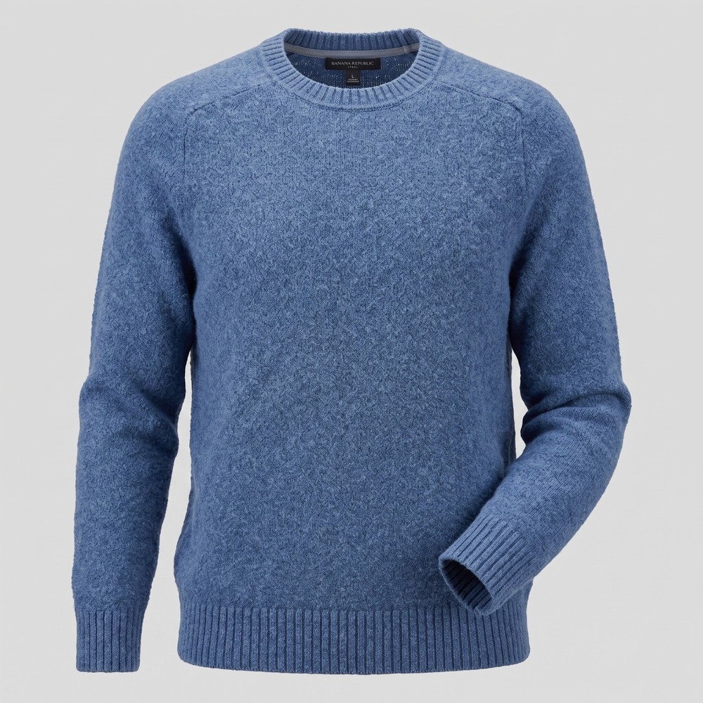 Banana Republic Mens Large Blue Sweater Crewneck Pullover Marl Knit Cotton Blend